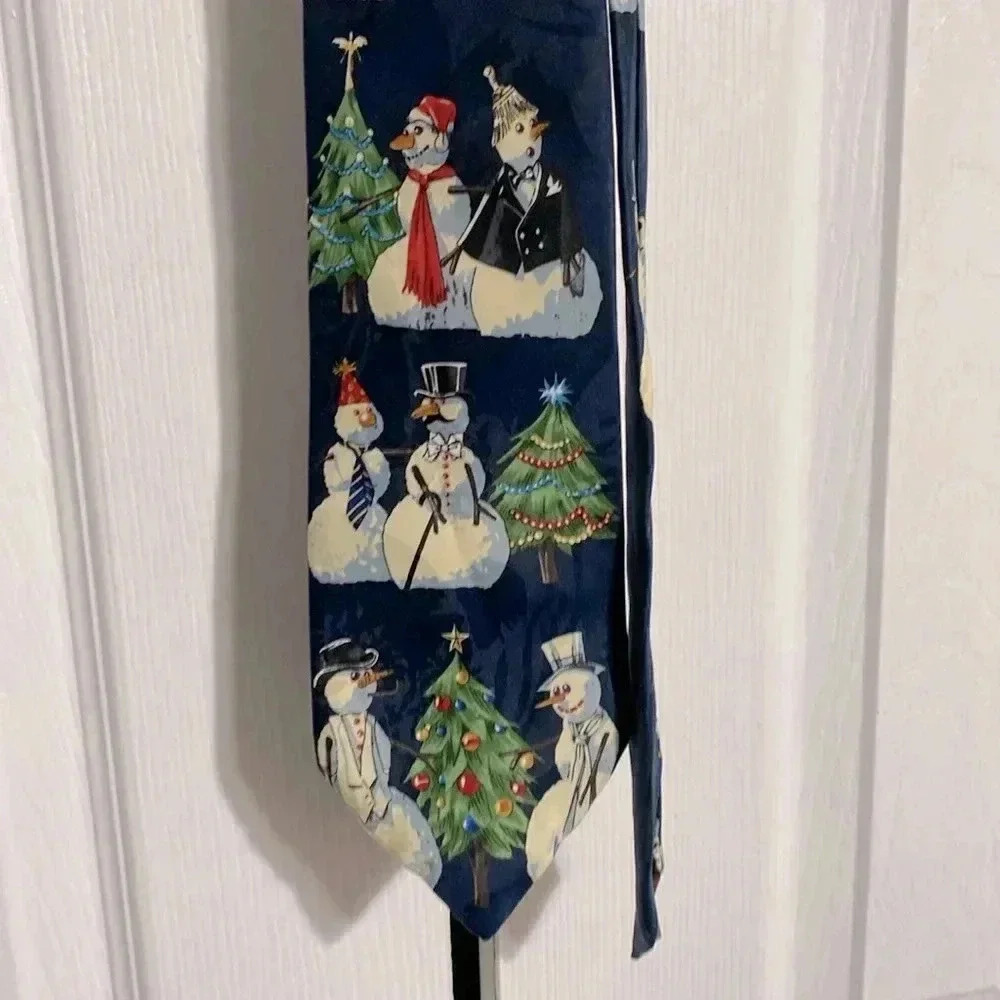 Blue & green cream Snowman Holiday mens tie